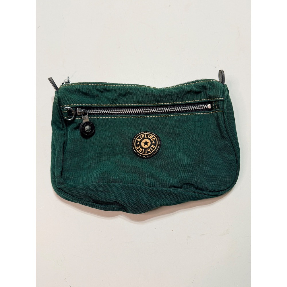 Kipling Green Nylon Zippered Cosmetic Pouch Small Travel Organizer Bag